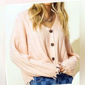 Double Zero pink Distressed cropped cardigan